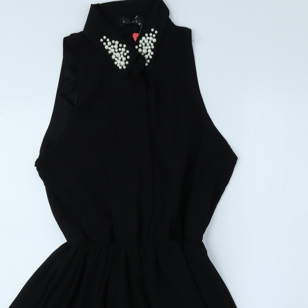 Club L Womens Black Polyester Fit & Flare Size 14 Collared Pullover - Pearls on collar