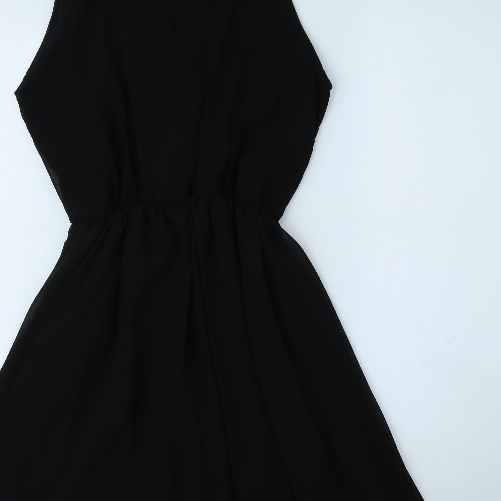 Club L Womens Black Polyester Fit & Flare Size 14 Collared Pullover - Pearls on collar