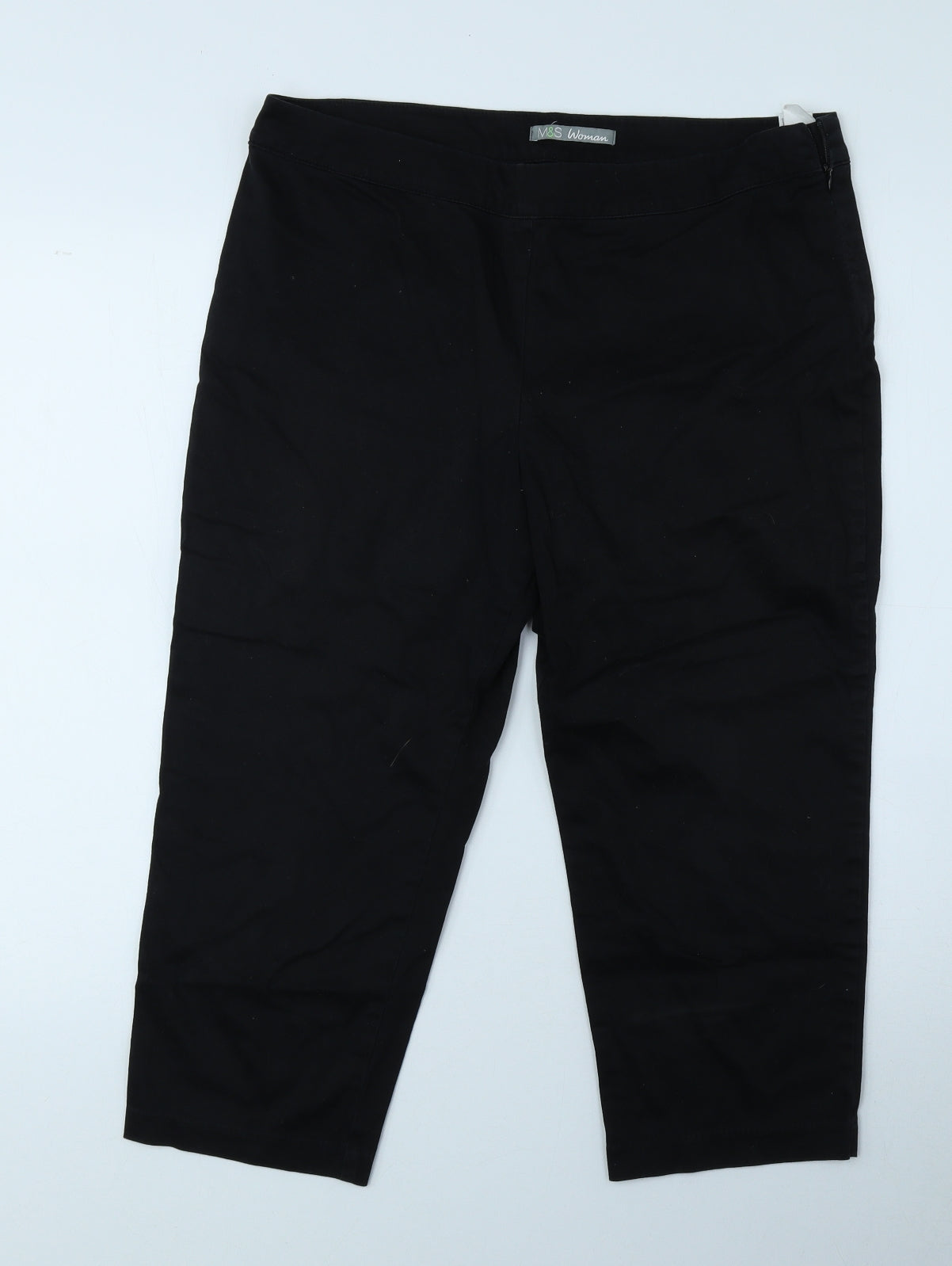 Marks and Spencer Womens Black Cotton Straight Jeans Size 14 L20 in Regular Zip - Short
