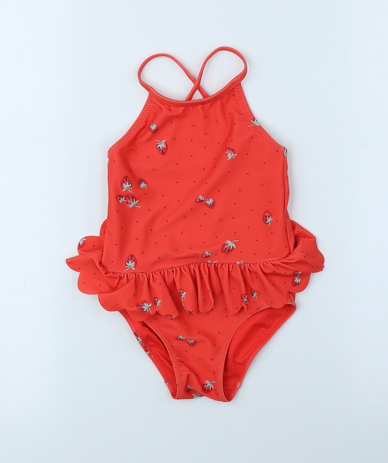 NEXT Girls Red Polka Dot Polyester Bodysuit Outfit/Set Size 12-18 Months Pullover - Strawberries, Swimming Costume