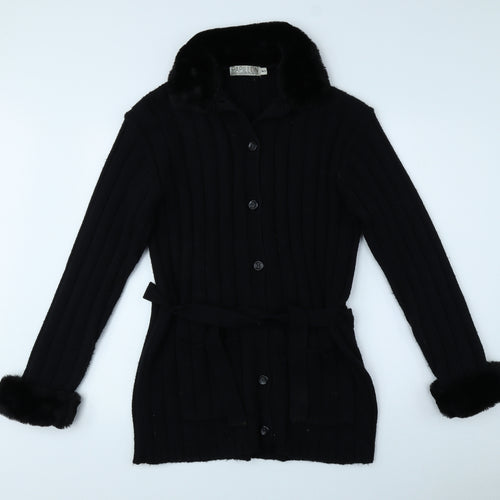 Papillon Womens Black Collared Acrylic Cardigan Jumper Size M - Size M-L