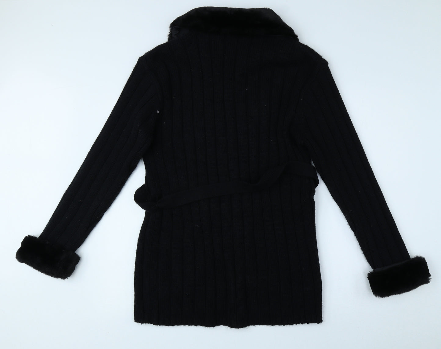 Papillon Womens Black Collared Acrylic Cardigan Jumper Size M - Size M-L