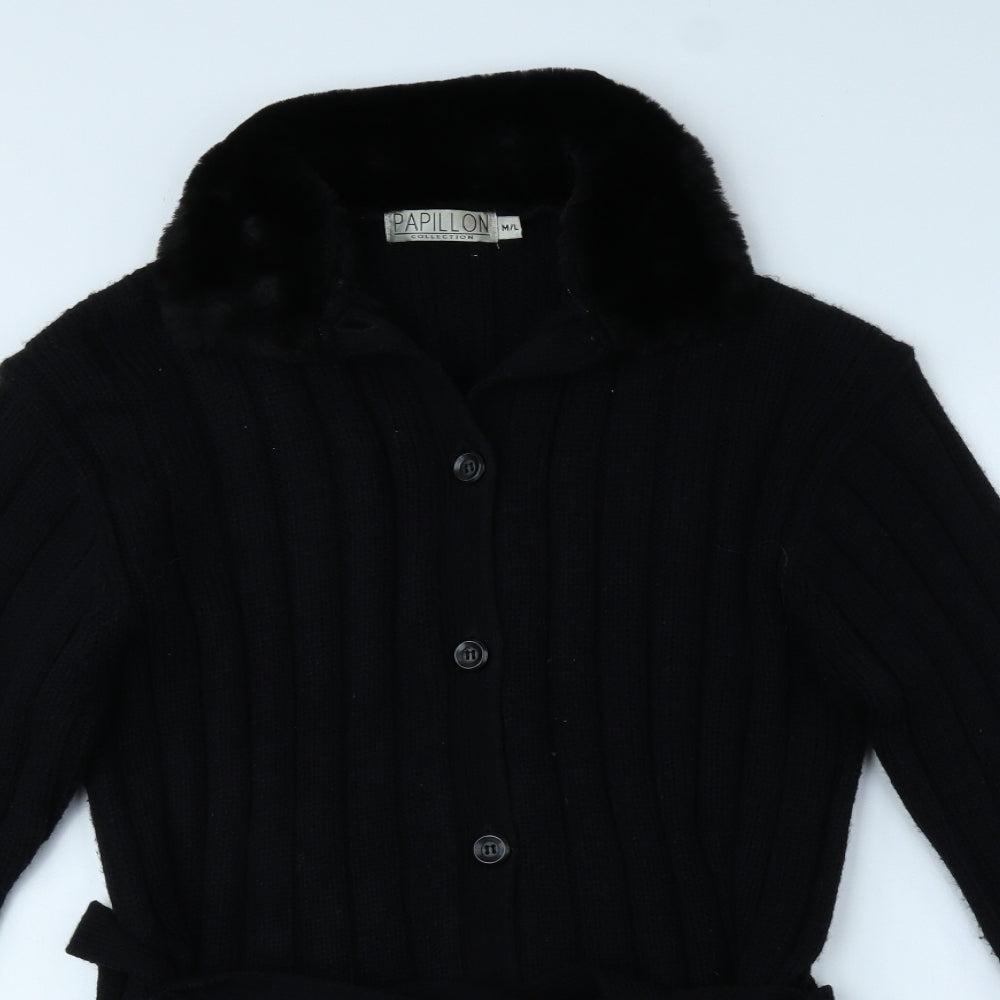 Papillon Womens Black Collared Acrylic Cardigan Jumper Size M - Size M-L