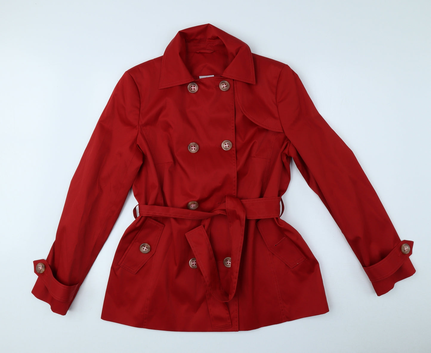 Ethel Austin Womens Red Trench Coat Coat Size 12 Button