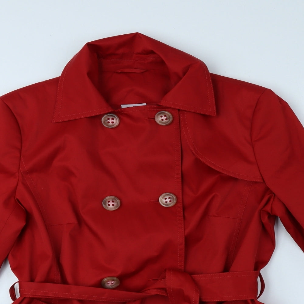 Ethel Austin Womens Red Trench Coat Coat Size 12 Button