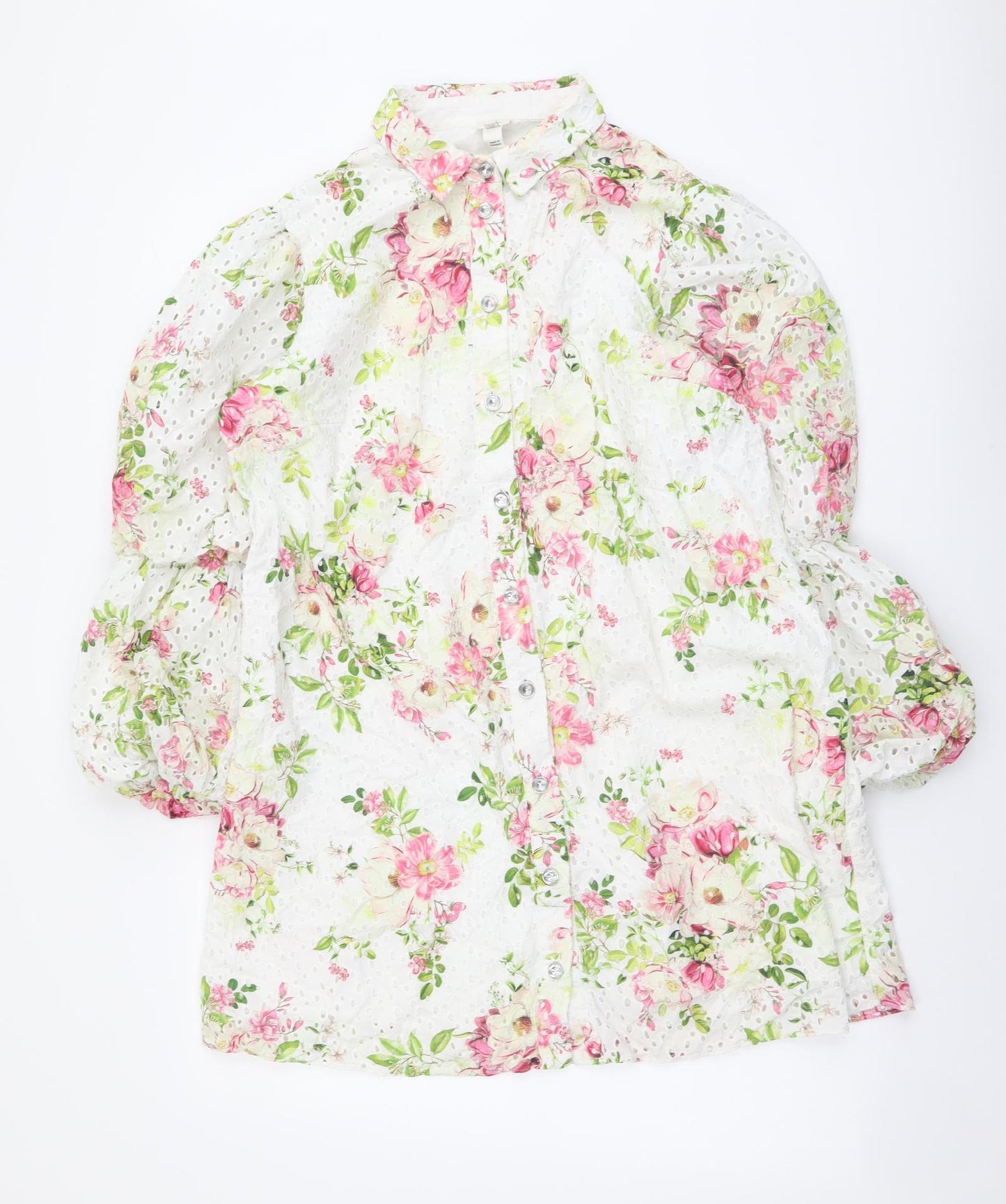 River Island Womens Multicoloured Floral Cotton Shirt Dress Size 16 Collared Button