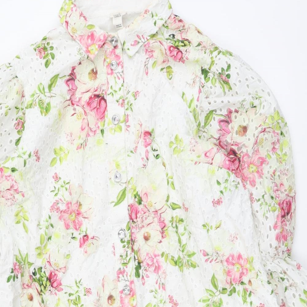 River Island Womens Multicoloured Floral Cotton Shirt Dress Size 16 Collared Button