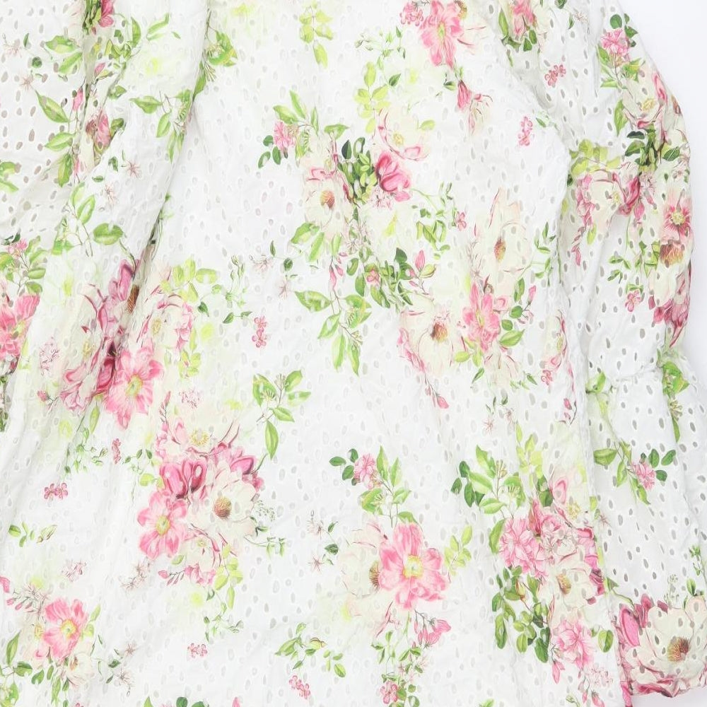 River Island Womens Multicoloured Floral Cotton Shirt Dress Size 16 Collared Button