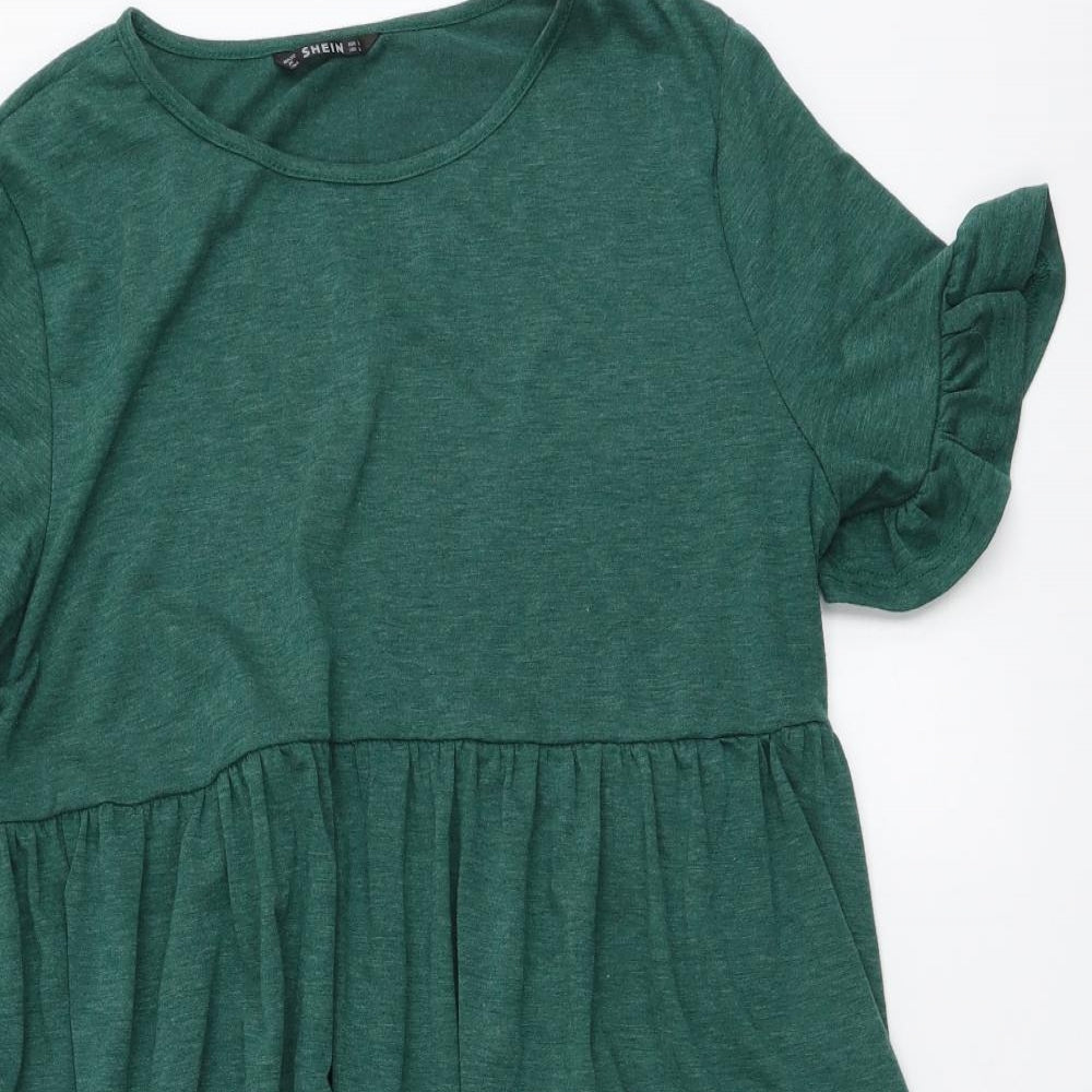 SheIn Womens Green Polyester T-Shirt Dress Size L Round Neck Pullover