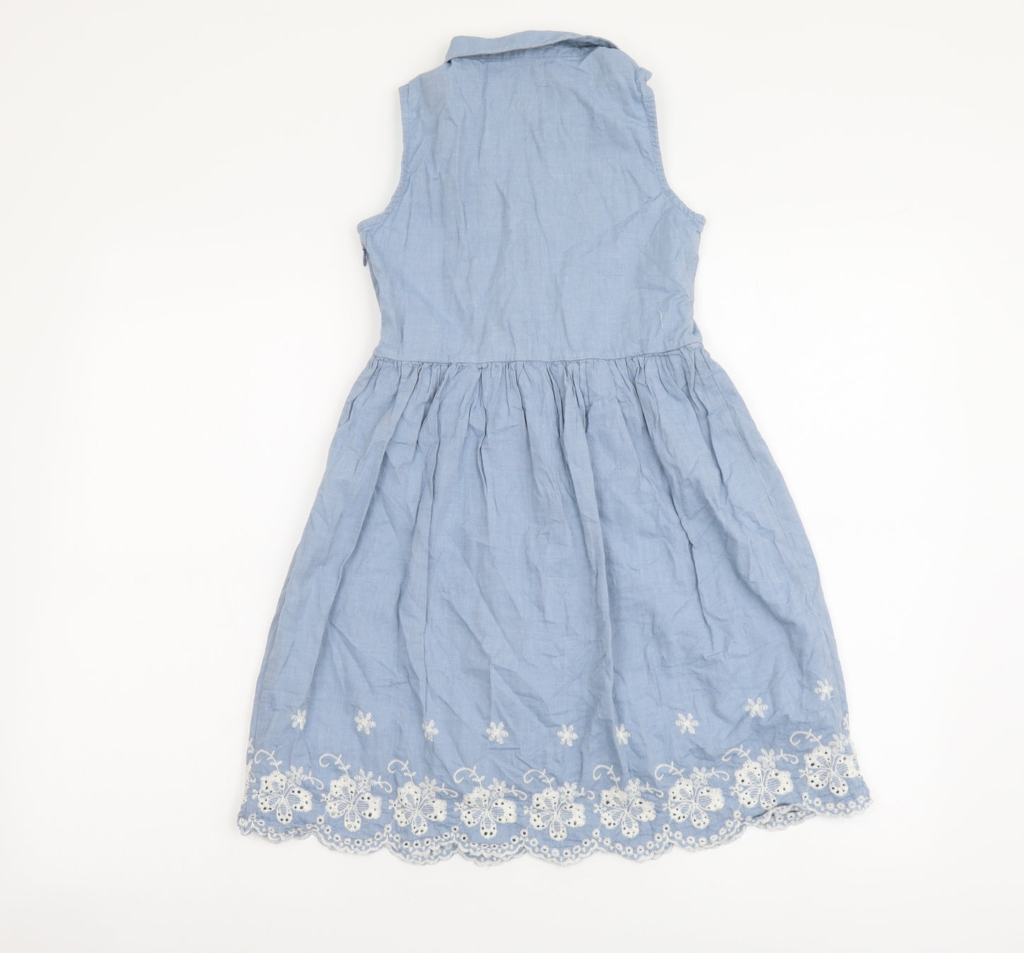 Yumi Girls Blue Cotton Shirt Dress Size 9-10 Years Collared Button