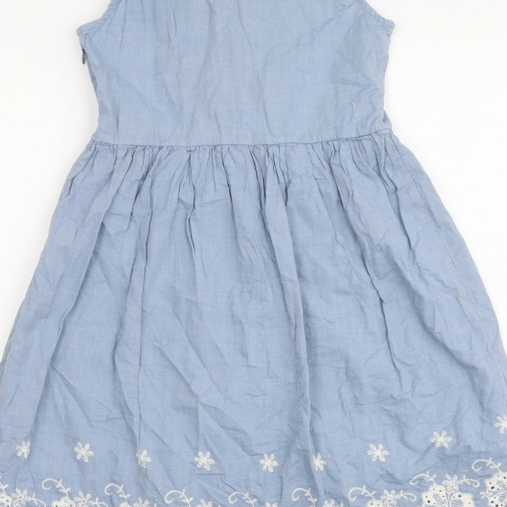 Yumi Girls Blue Cotton Shirt Dress Size 9-10 Years Collared Button