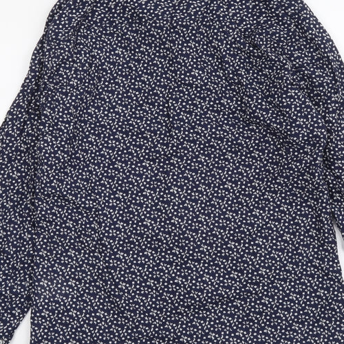 Solid Womens Blue Geometric Cotton Basic Button-Up Size S Collared