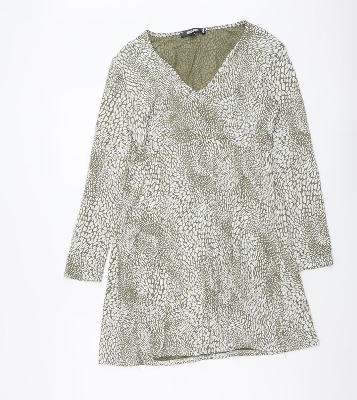 Missguided Womens Green Geometric Polyester A-Line Size 12 V-Neck Pullover