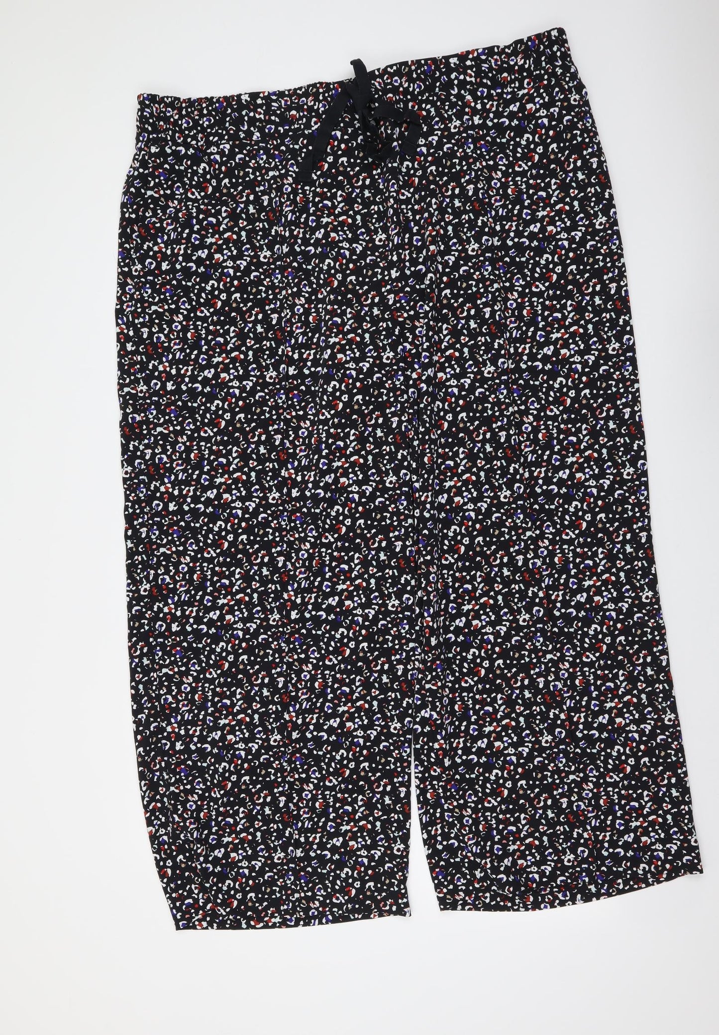 Marks and Spencer Womens Black Animal Print Polyester Trousers Size 24 L27 in Regular Drawstring - Leopard Pattern