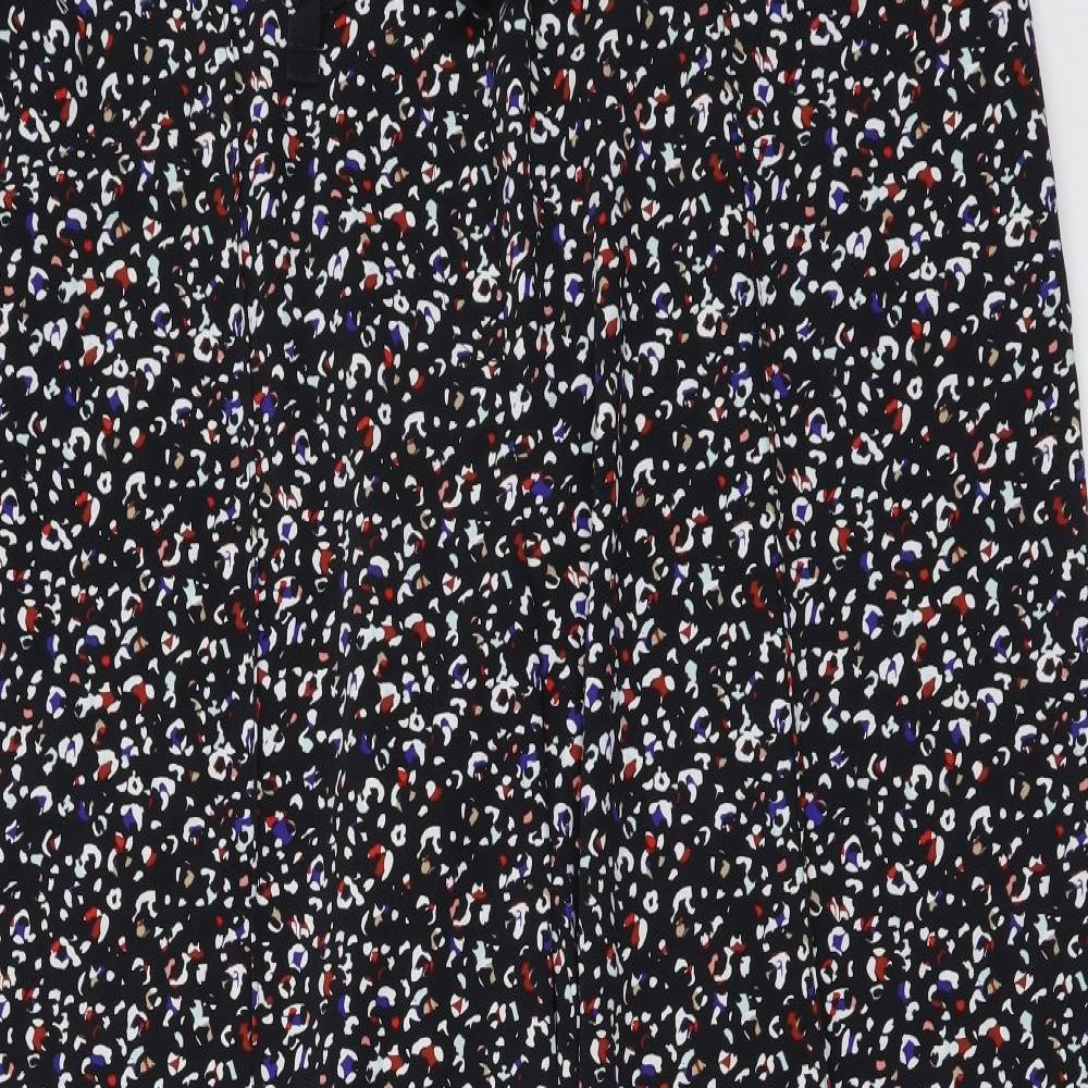 Marks and Spencer Womens Black Animal Print Polyester Trousers Size 24 L27 in Regular Drawstring - Leopard Pattern