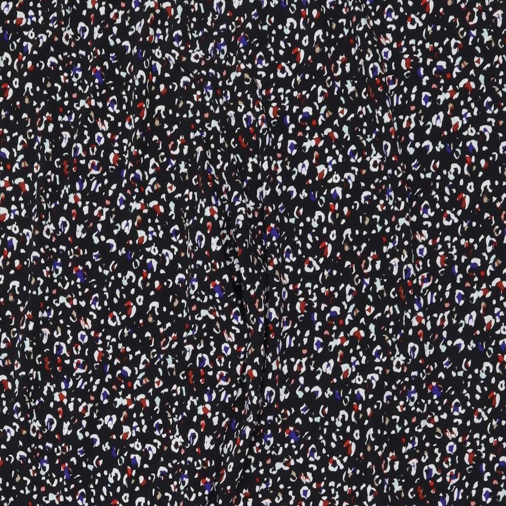 Marks and Spencer Womens Black Animal Print Polyester Trousers Size 24 L27 in Regular Drawstring - Leopard Pattern