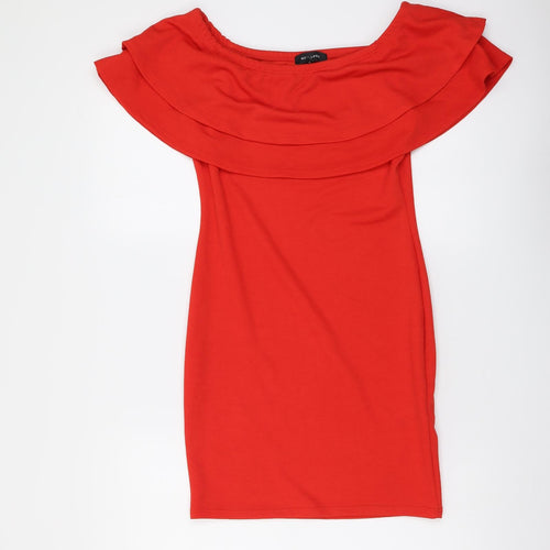 New Look Womens Red Polyester Mermaid Size 10 Off the Shoulder Pullover