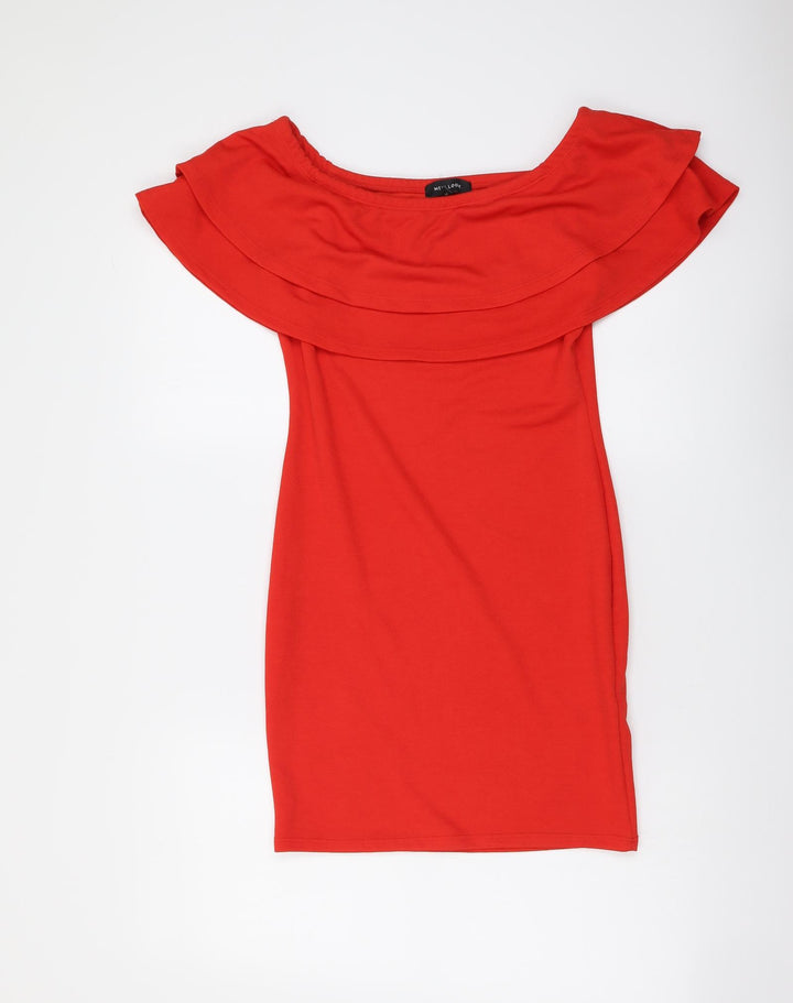New Look Womens Red Polyester Mermaid Size 10 Off the Shoulder Pullover
