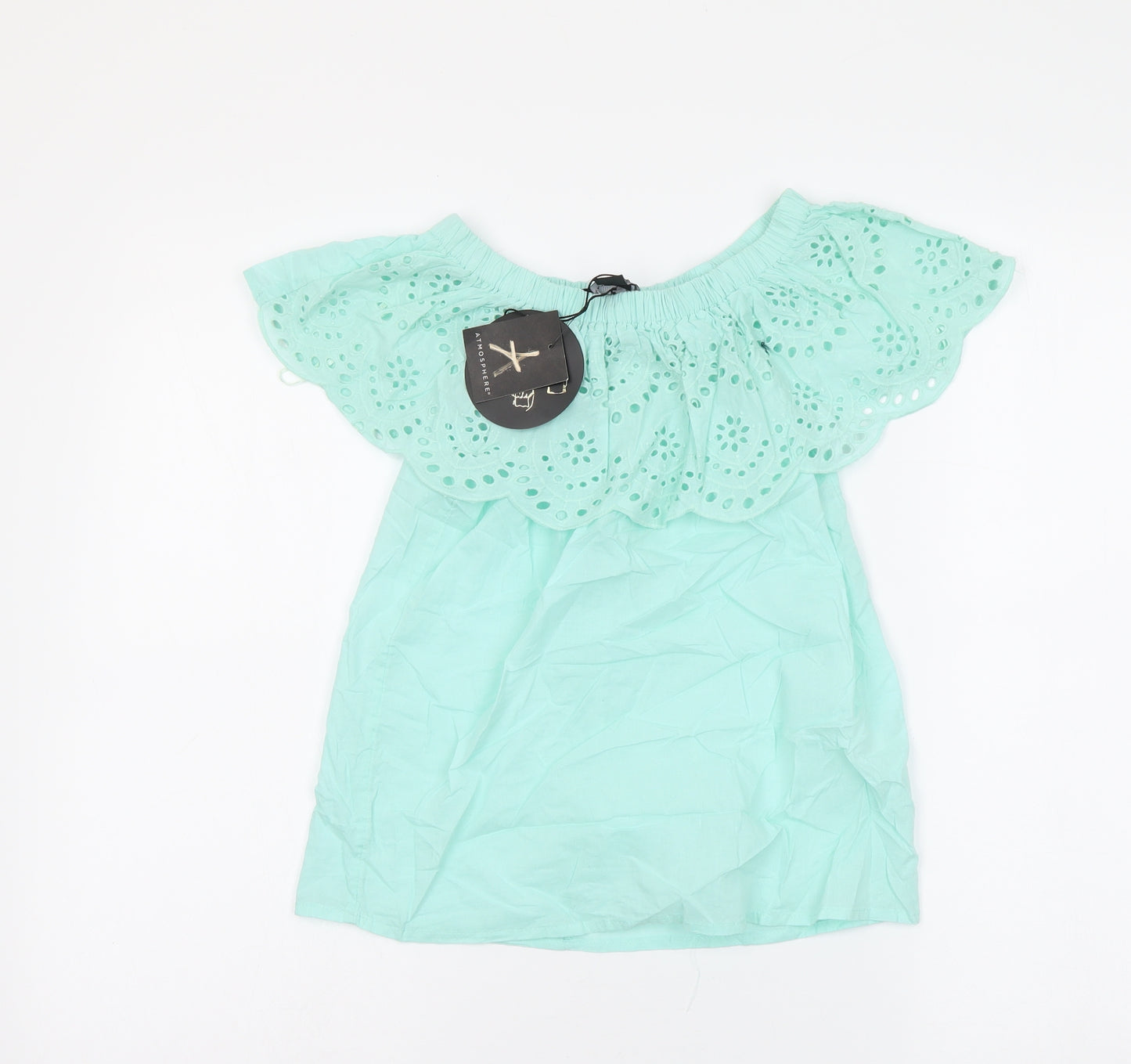 Atmosphere Womens Blue Cotton Basic Blouse Size 4 Off the Shoulder - Crochet Neckline