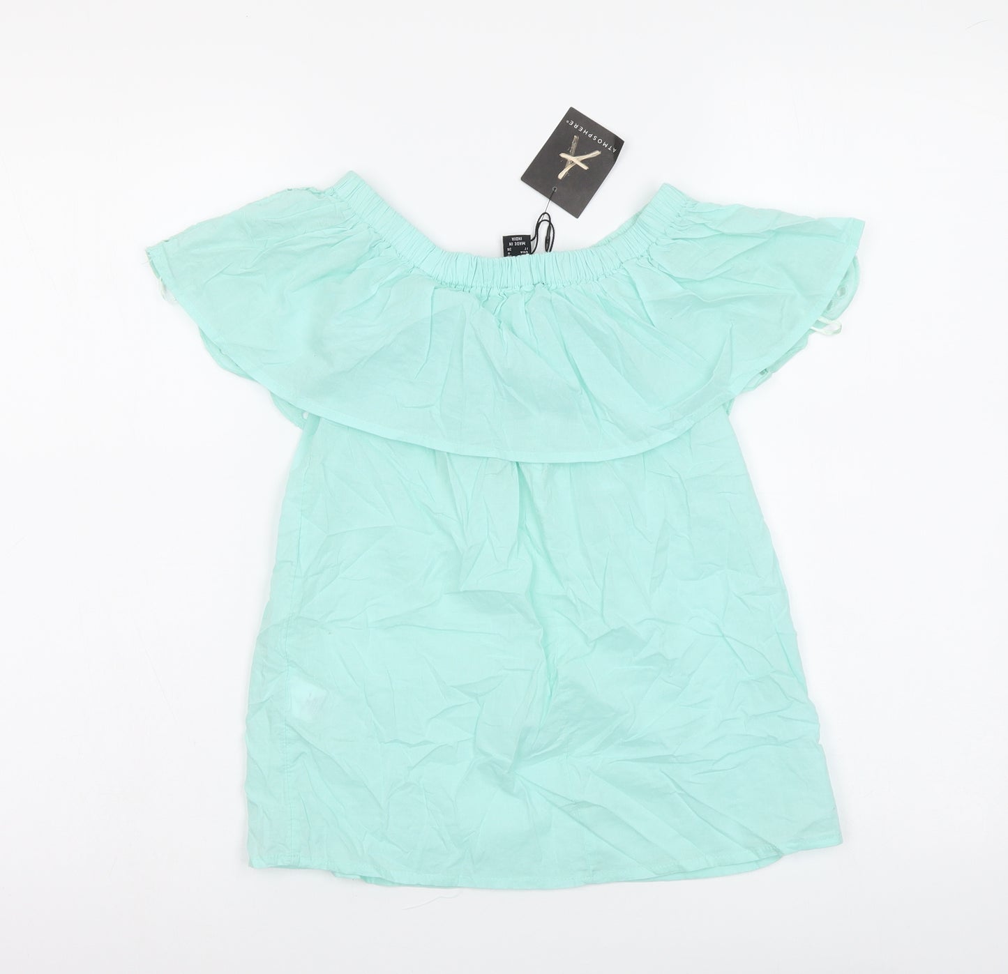 Atmosphere Womens Blue Cotton Basic Blouse Size 4 Off the Shoulder - Crochet Neckline
