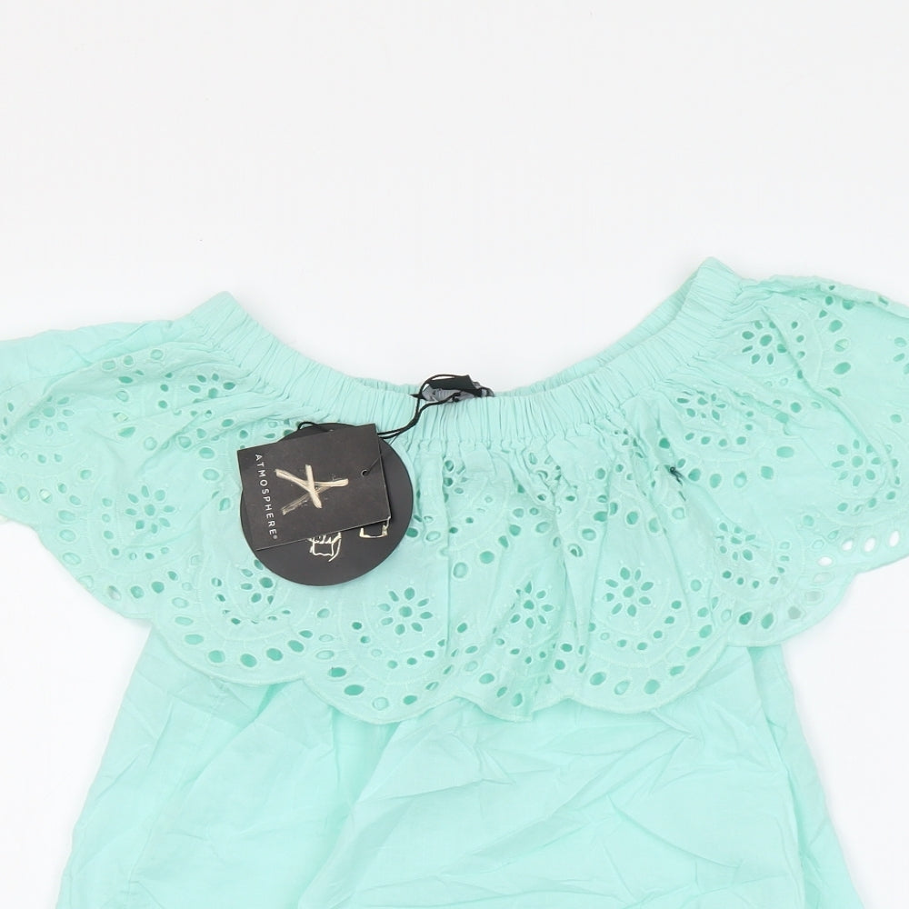 Atmosphere Womens Blue Cotton Basic Blouse Size 4 Off the Shoulder - Crochet Neckline