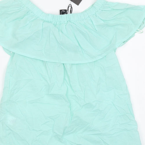 Atmosphere Womens Blue Cotton Basic Blouse Size 4 Off the Shoulder - Crochet Neckline