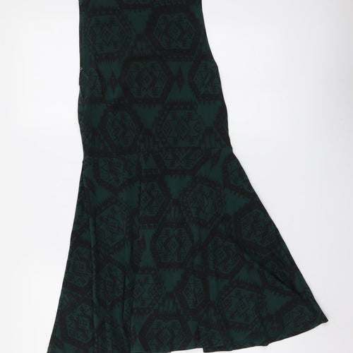 Topshop Womens Green Geometric Cotton A-Line Size 10 Mock Neck Pullover