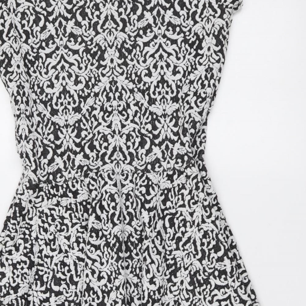 Boohoo Womens Black Geometric Polyester Skater Dress Size 10 Round Neck Pullover