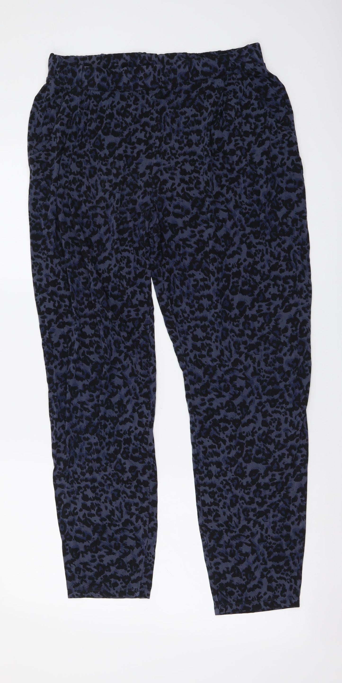 Marks and Spencer Womens Blue Animal Print Viscose Trousers Size 12 L27 in Regular - Leopard Pattern