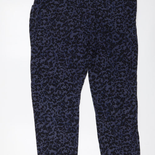Marks and Spencer Womens Blue Animal Print Viscose Trousers Size 12 L27 in Regular - Leopard Pattern