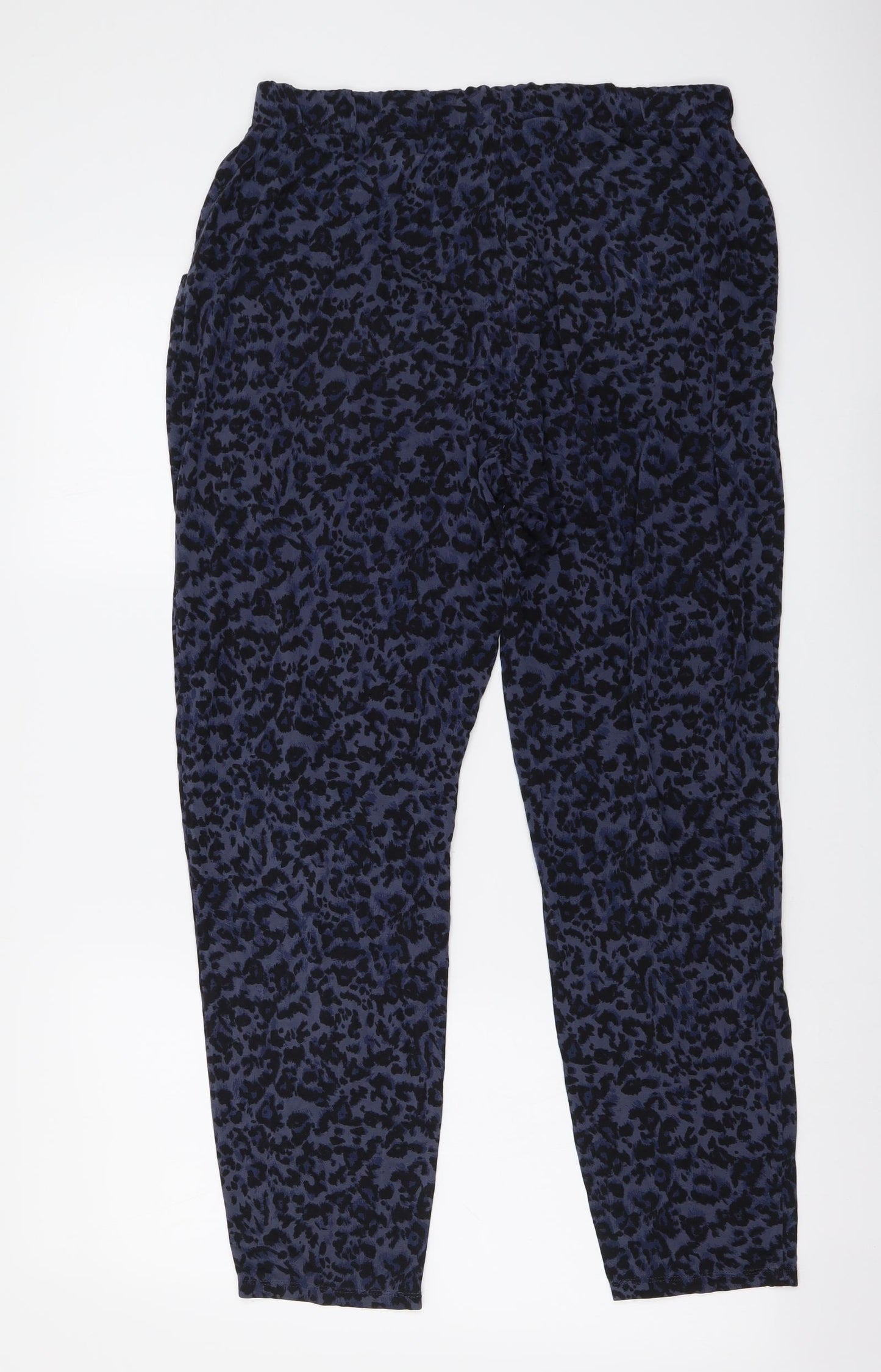 Marks and Spencer Womens Blue Animal Print Viscose Trousers Size 12 L27 in Regular - Leopard Pattern