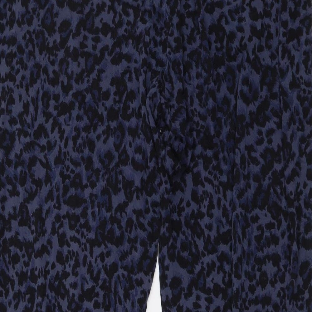 Marks and Spencer Womens Blue Animal Print Viscose Trousers Size 12 L27 in Regular - Leopard Pattern