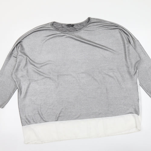 Marina Kaneva Womens Silver Polyester Basic Blouse Size 20 Round Neck