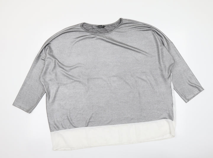 Marina Kaneva Womens Silver Polyester Basic Blouse Size 20 Round Neck