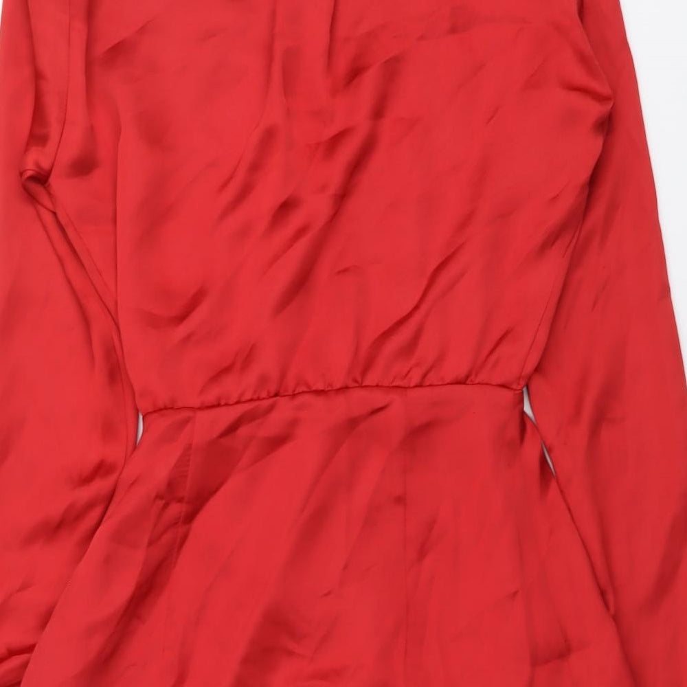 Zara Womens Red Polyester Wrap Dress Size XS V-Neck Tie