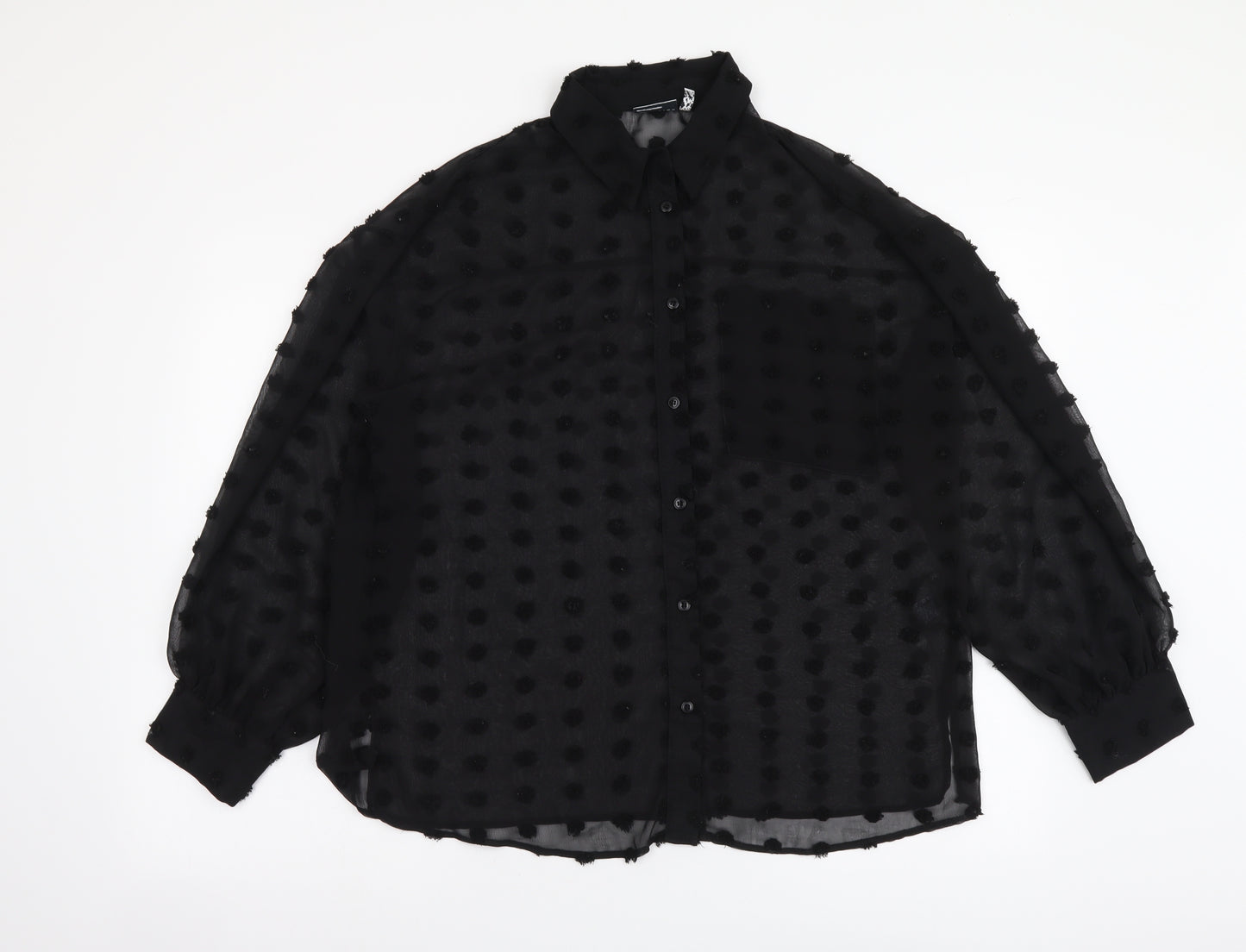 ASOS Womens Black Polka Dot Polyester Basic Button-Up Size 8 Collared
