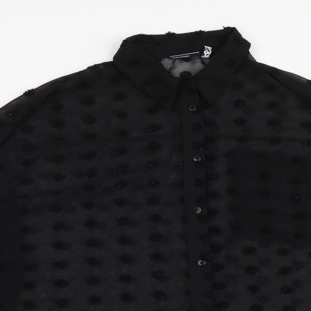 ASOS Womens Black Polka Dot Polyester Basic Button-Up Size 8 Collared