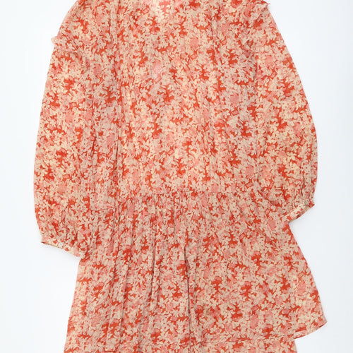Zara Womens Red Floral Polyester A-Line Size S Round Neck Pullover