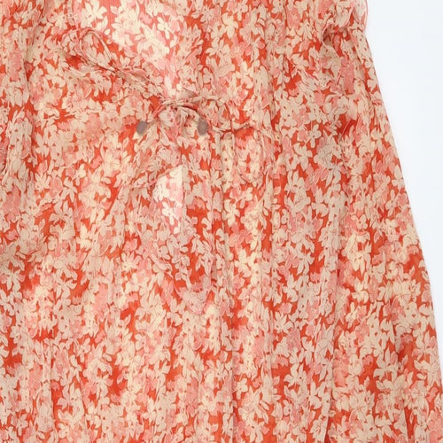 Zara Womens Red Floral Polyester A-Line Size S Round Neck Pullover