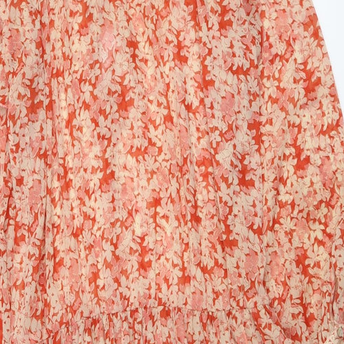 Zara Womens Red Floral Polyester A-Line Size S Round Neck Pullover