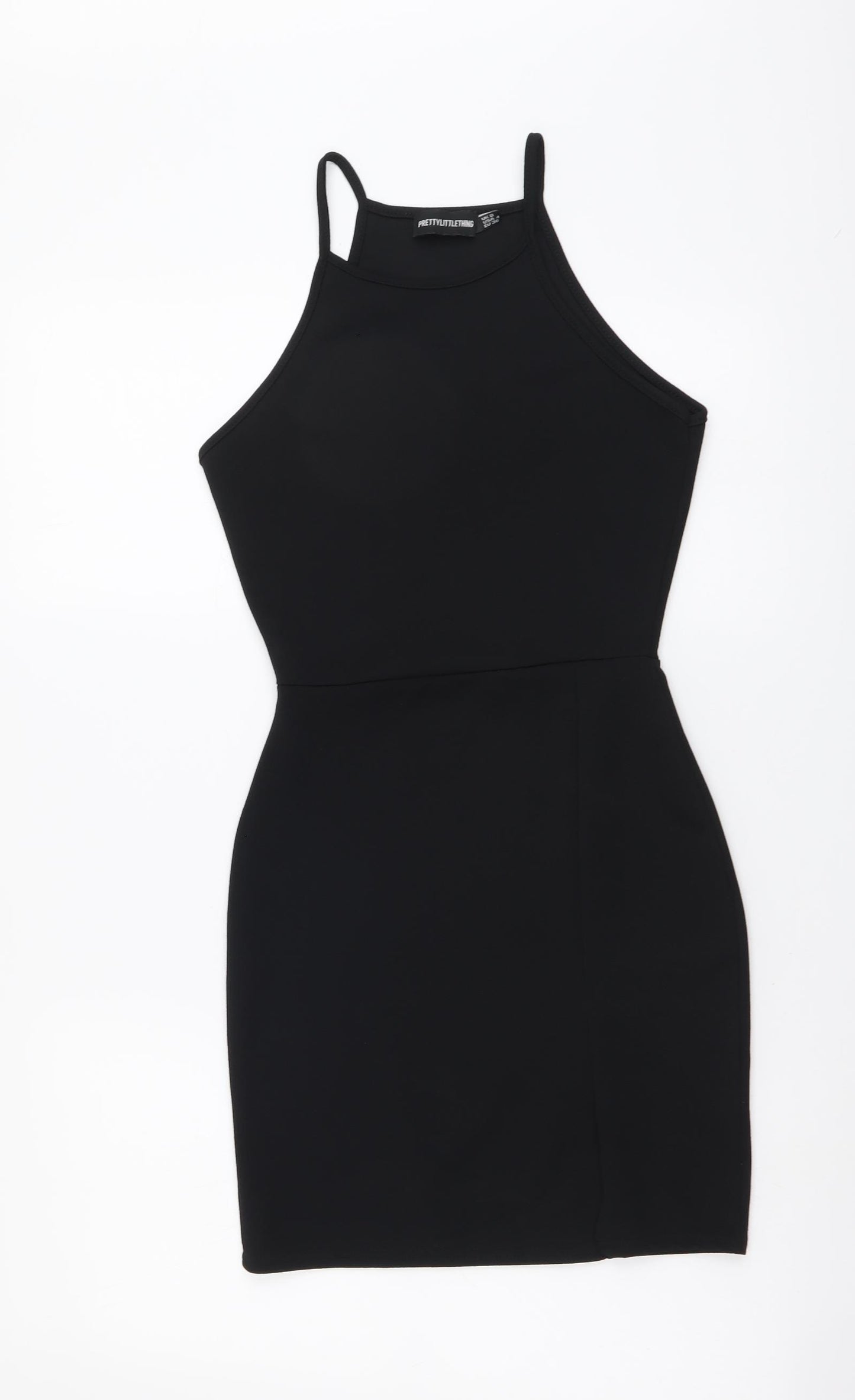 PRETTYLITTLETHING Womens Black Polyester Mini Size 8 Halter Pullover