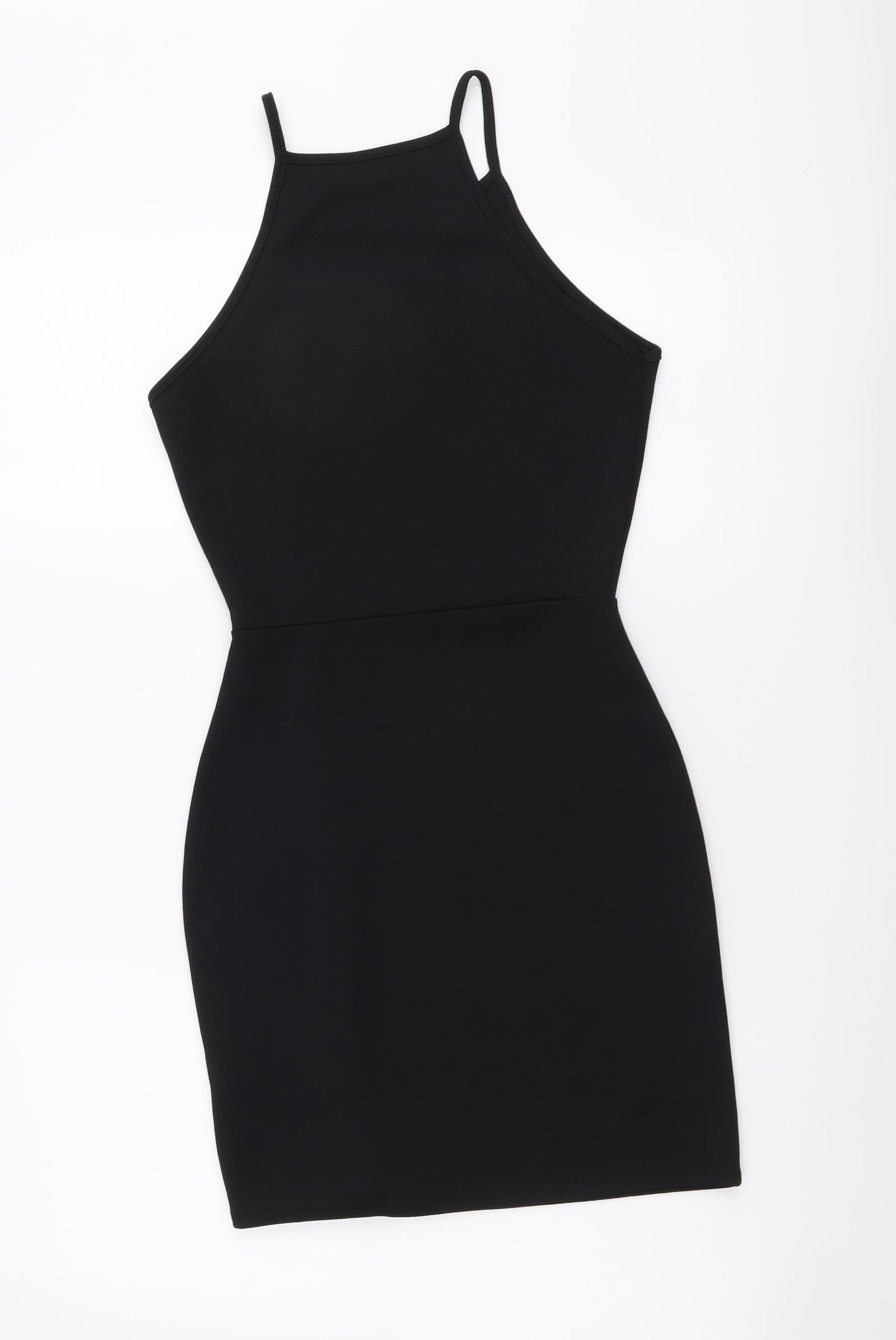 PRETTYLITTLETHING Womens Black Polyester Mini Size 8 Halter Pullover