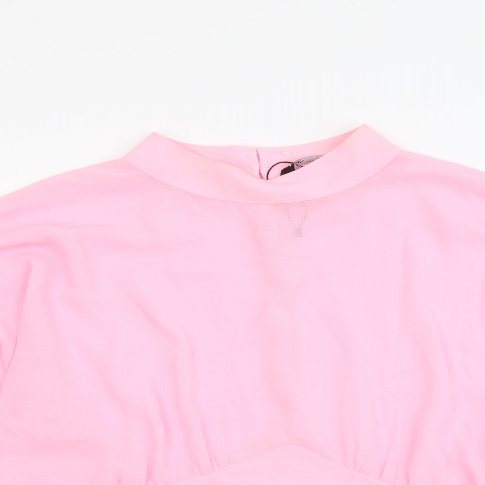 Zara Womens Pink Polyester Basic Blouse Size XL Mock Neck