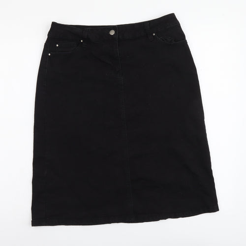 Roman Womens Black Cotton A-Line Skirt Size 12 Button