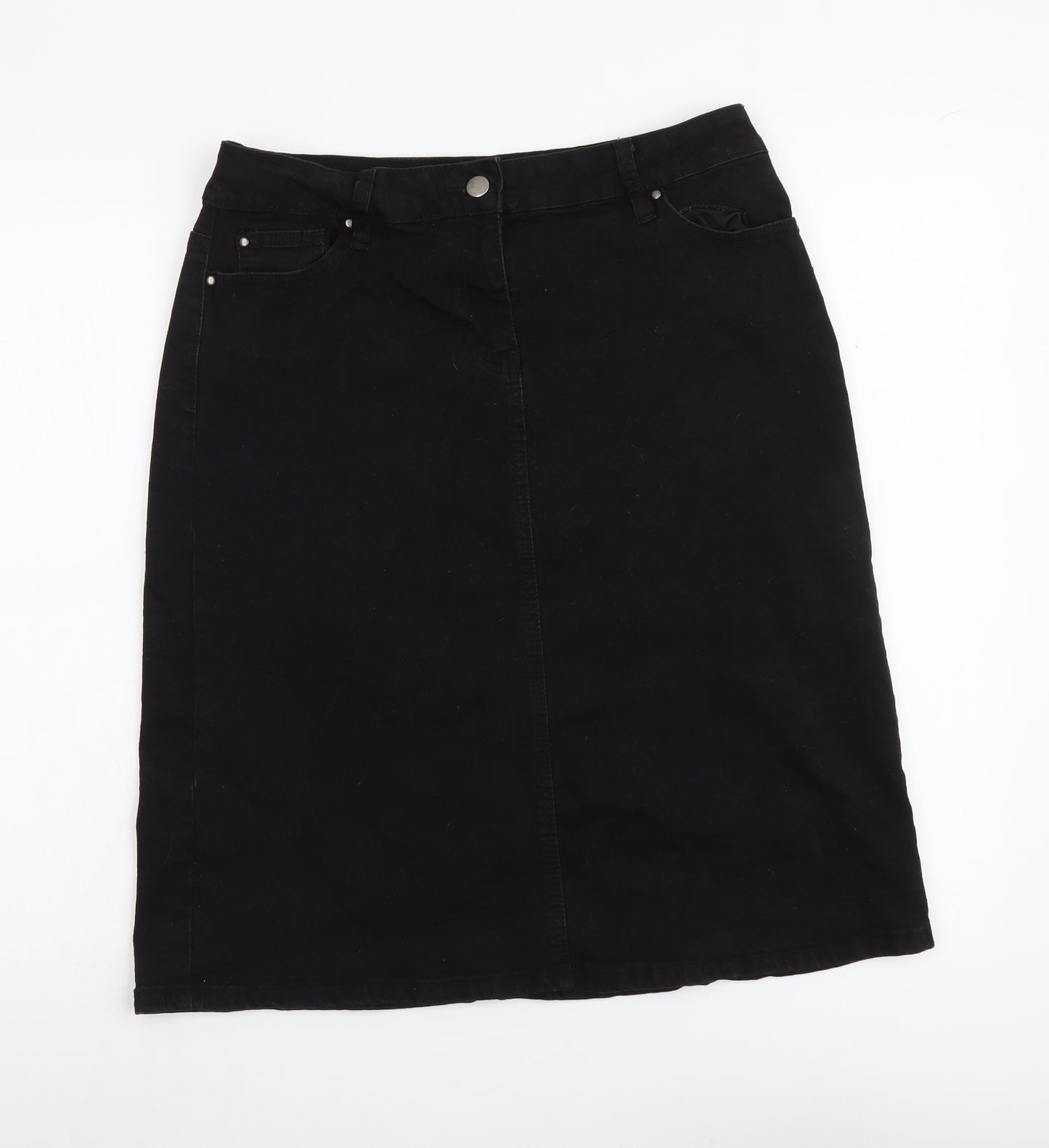 Roman Womens Black Cotton A-Line Skirt Size 12 Button
