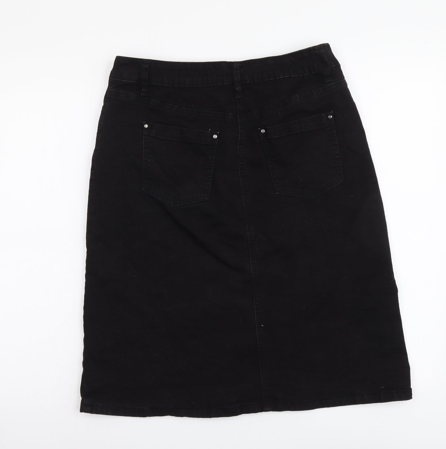 Roman Womens Black Cotton A-Line Skirt Size 12 Button