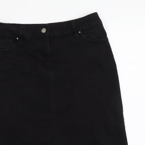 Roman Womens Black Cotton A-Line Skirt Size 12 Button
