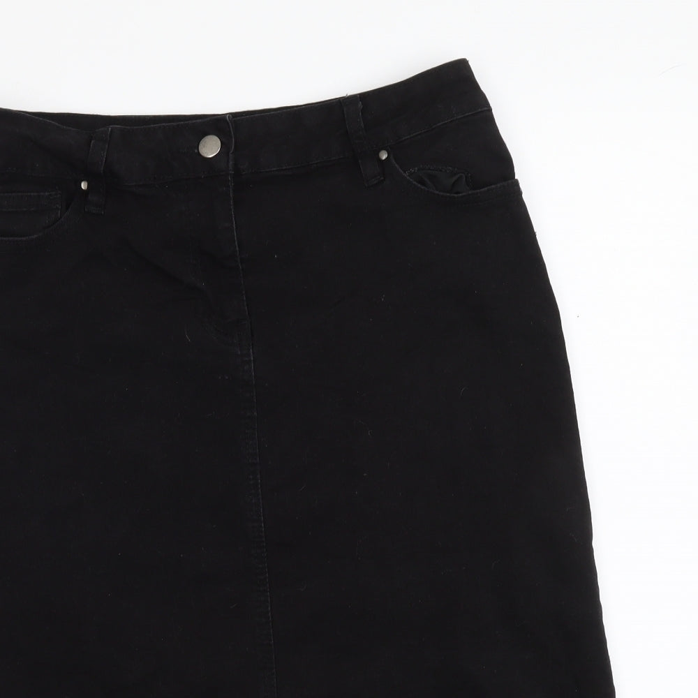 Roman Womens Black Cotton A-Line Skirt Size 12 Button