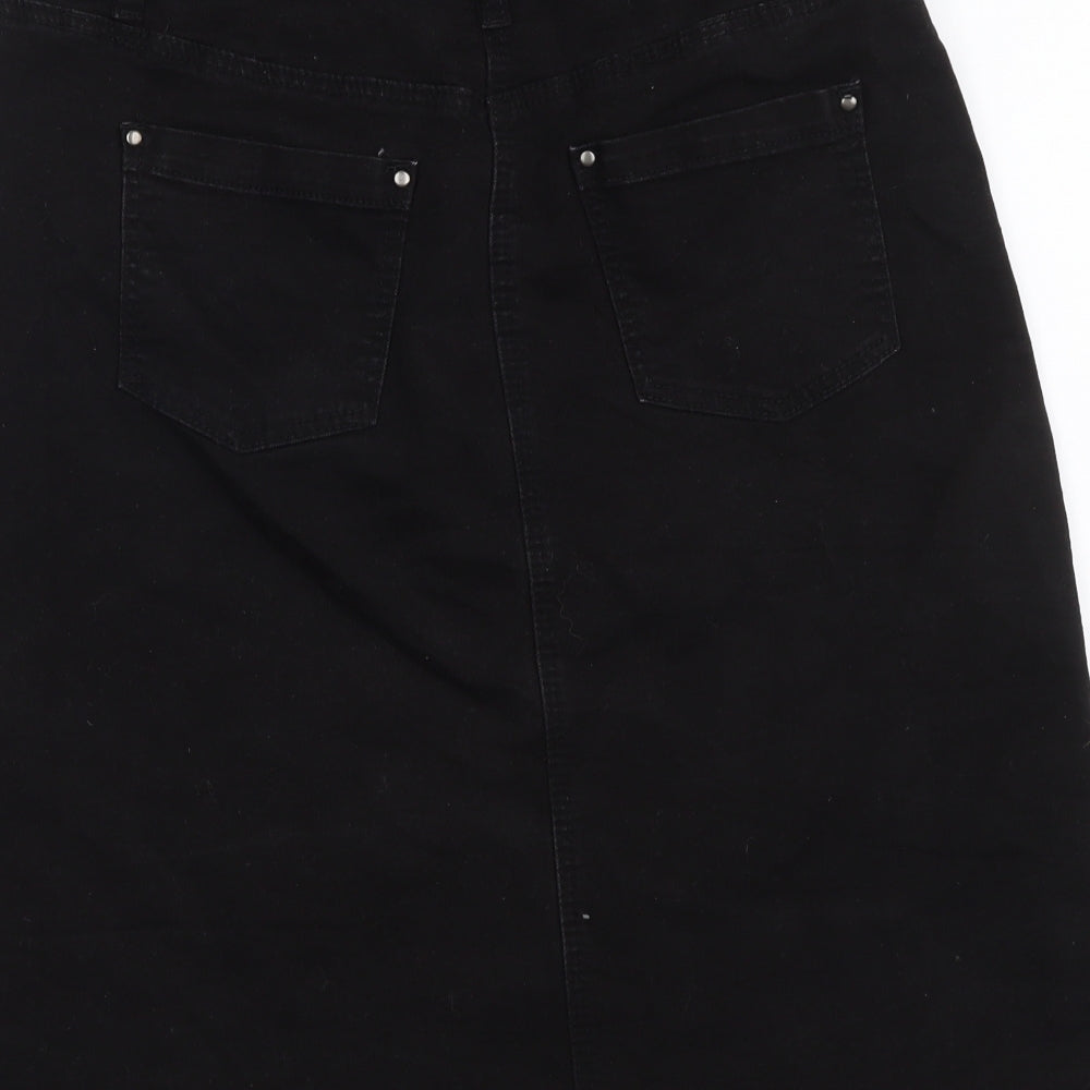 Roman Womens Black Cotton A-Line Skirt Size 12 Button