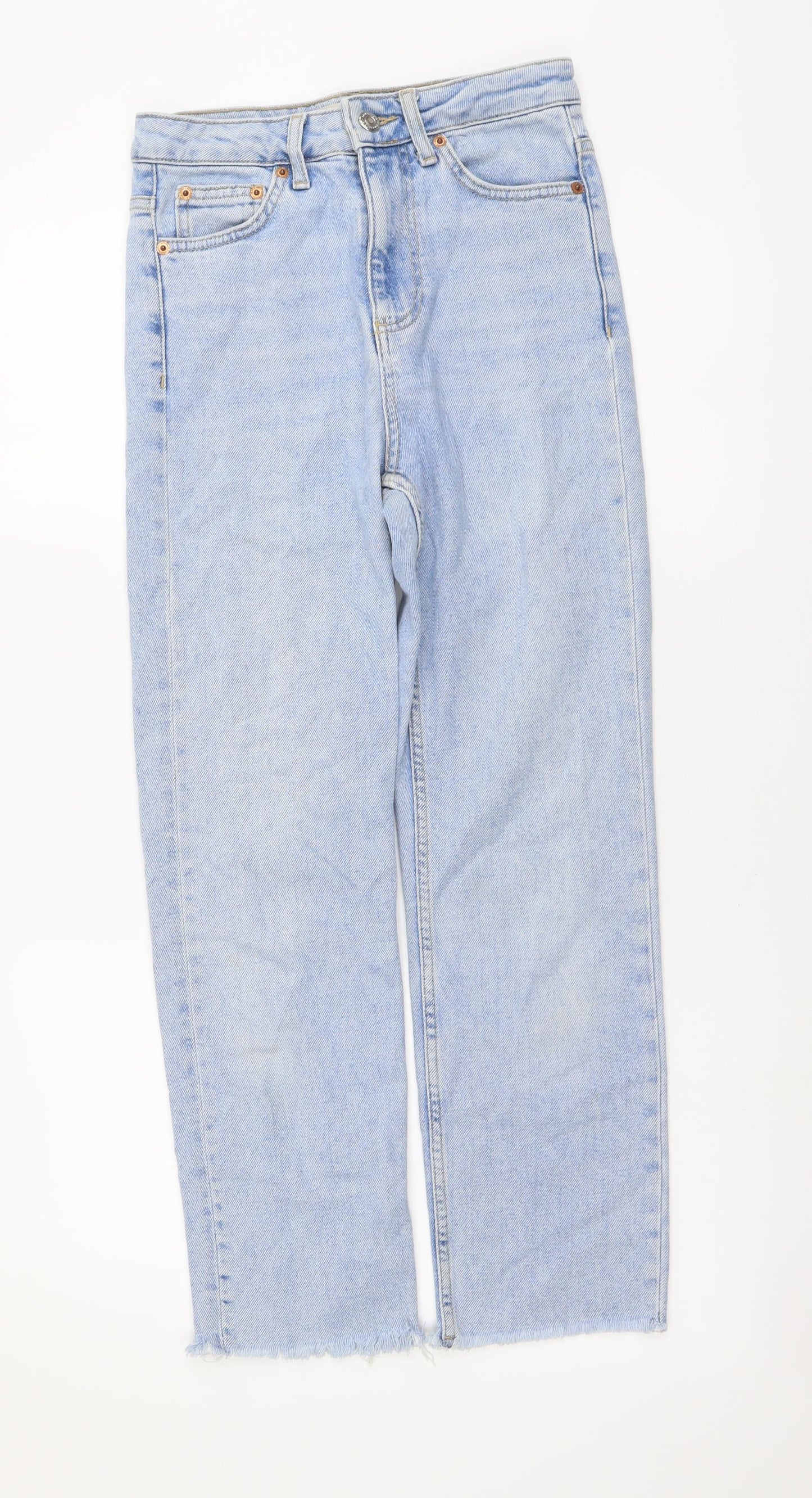 Topshop Womens Blue Cotton Straight Jeans Size 25 in L30 in Regular Button